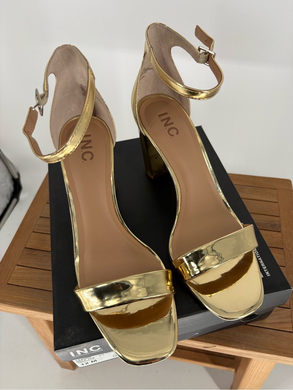 New Women’sINC International Concepts Gold Metallic Heel Sandals - Women's 12 M